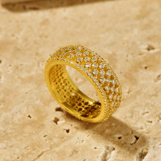 5-Row High Carbon Diamond Pavé Ring in 18K Gold Plated Sterling Silver - Hypoallergenic - Ring - ONNNIII