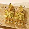 Wave Textured CZ Inlaid Drop Earrings - 18K Gold Plated - Earrings - ONNNIII