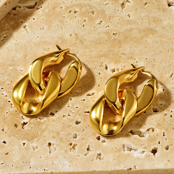 Double Link Curb Chain Drop Earrings - Worn in 2 Ways - 18K Gold Plated - Earrings - ONNNIII