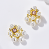 Pearl Chandelier Earrings with Pink Cubic Zirconia - 18K Gold Plated - Earrings - ONNNIII