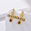 Cross Drop Earrings in Multi-Colour CZ - 18K Gold Plated - Pearl Inlaid - Earrings - ONNNIII