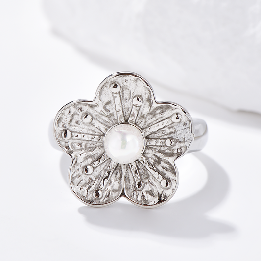 Flower Ring Inlaid with Pearl - Hypoallergenic - Ring - ONNNIII