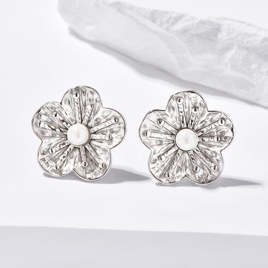 Flower Earrings Inlaid with Pearl - Hypoallergenic - Earrings - ONNNIII