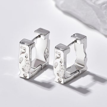 Square Erosion Hoop Earrings - Silver - Earrings - ONNNIII