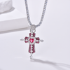 Red Heart Pavé Cross Pendant Tennis Necklace - Unisex - Cubic Zirconia - Necklace - ONNNIII