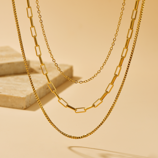 3 Layer Curb Chain Necklace - 18K Gold Plated - Hypoallergenic - Necklace - ONNNIII