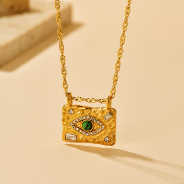 Evil Eye Rectangular Pendant Necklace - 18K Gold Plated - Hypoallergenic - Necklace - ONNNIII