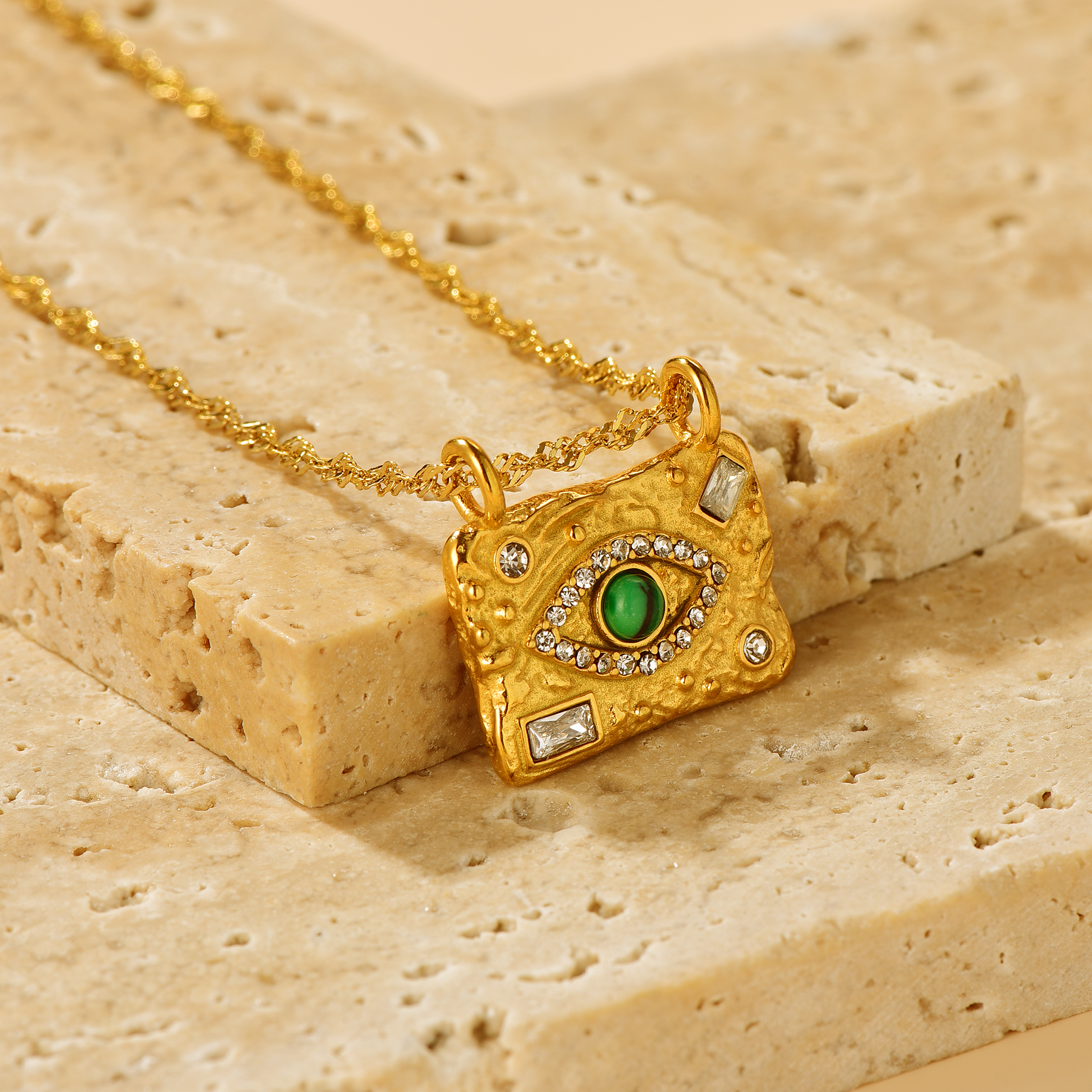 Evil Eye Rectangular Pendant Necklace - 18K Gold Plated - Hypoallergenic - Necklace - ONNNIII