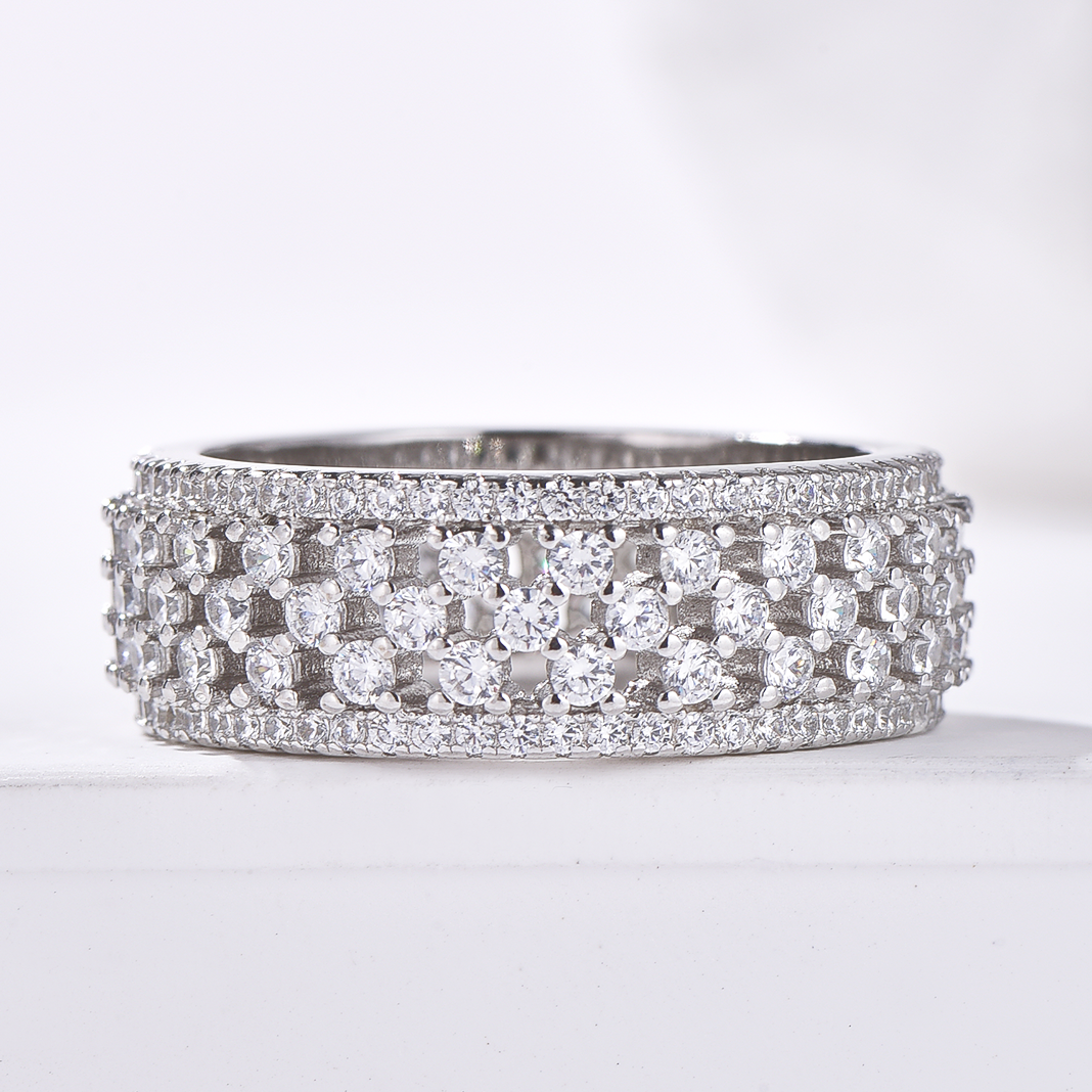 5-Row High Carbon Diamond Pavé Ring in Rhodium Plated Sterling Silver - Hypoallergenic - Ring - ONNNIII