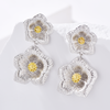 Dual Flower Bold Drop Earrings - Silver - Earrings - ONNNIII