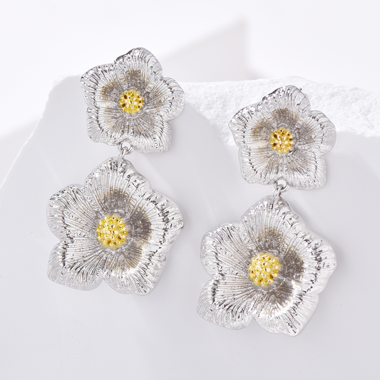 Dual Flower Drop Earrings - Earrings - ONNNIII