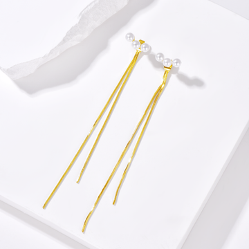 Pearl Tassel Drop Earrings - 14K Gold Plated - Earrings - ONNNIII