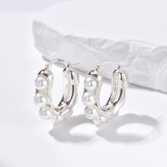 Pearl Hoop Earrings - Silver - Earrings - ONNNIII