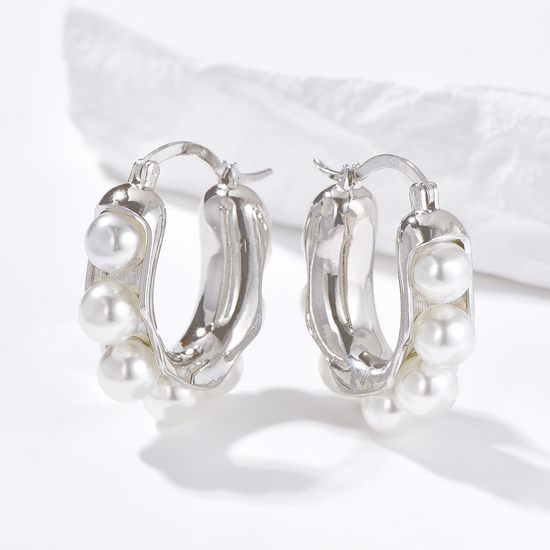 Pearl Hoop Earrings - Silver - Earrings - ONNNIII