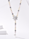 Snow Flower CZ Pearl Beaded Drop Necklace - Worn in 4 Ways - White - Long Necklace - ONNNIII