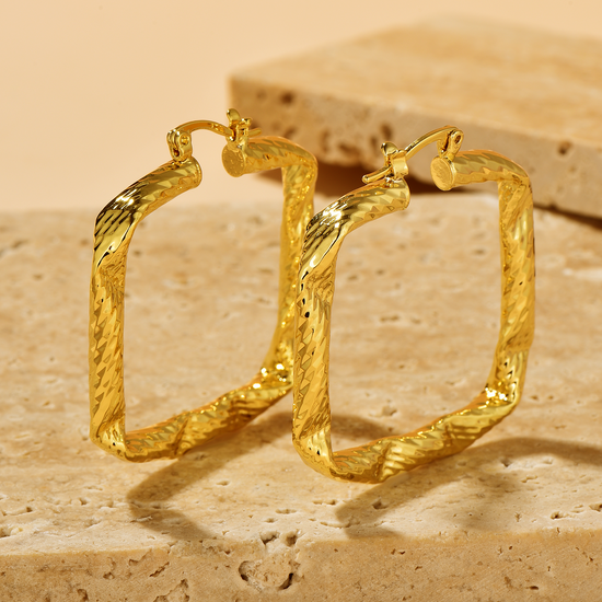 Square Twist Textured Hoop - 14K Gold Plated - Earrings - ONNNIII