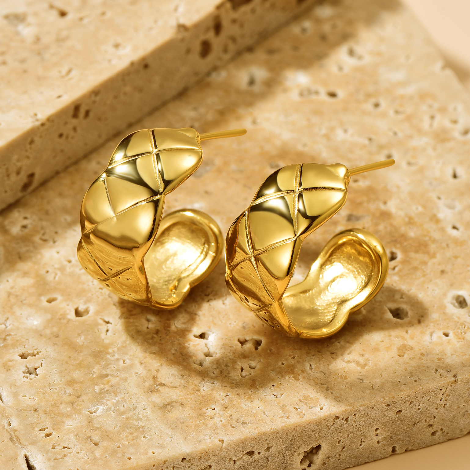 Engraved Hoop Earrings - 18K Gold Plated - Hypoallergenic - Earrings - ONNNIII