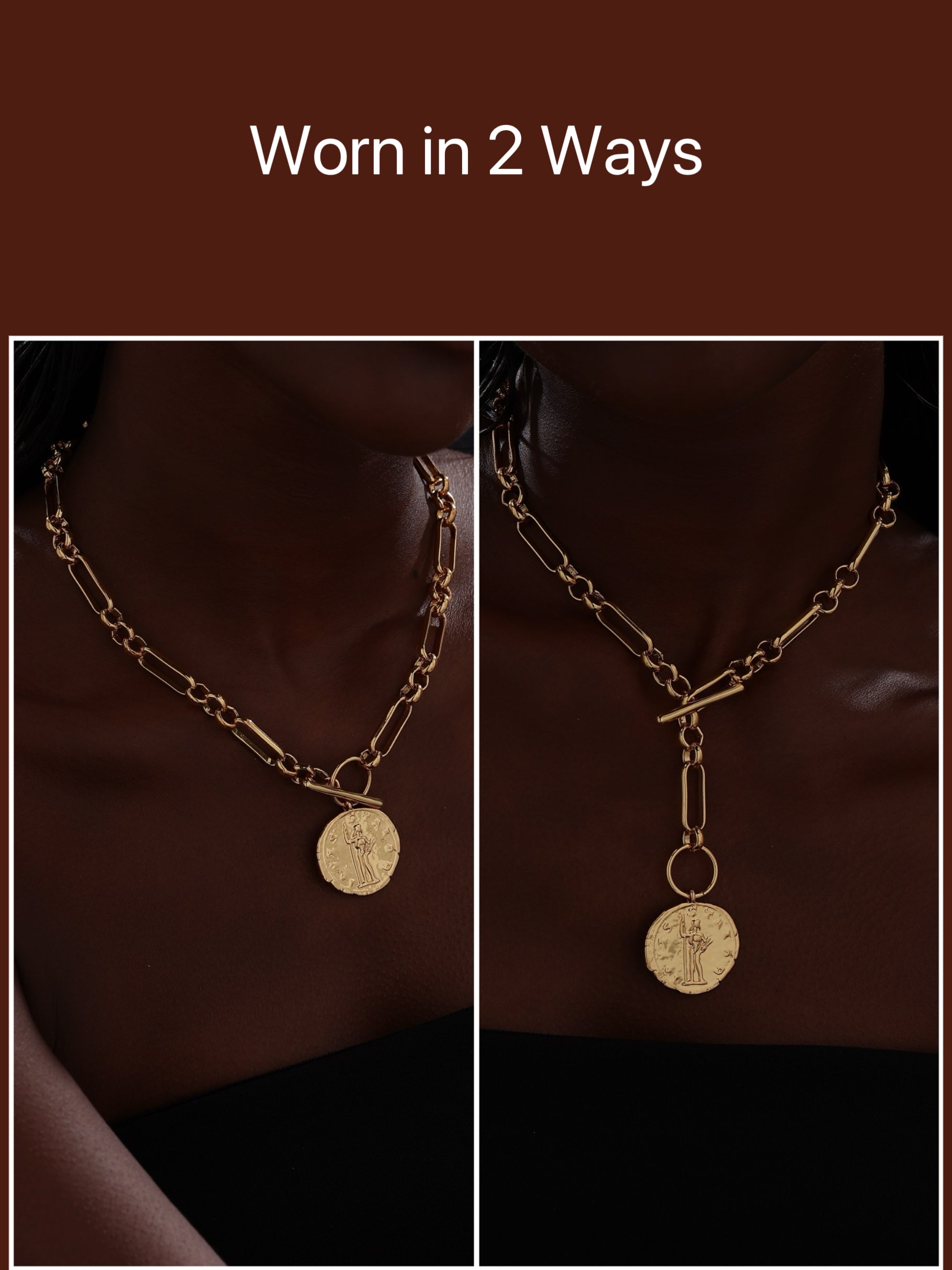 T-bar Curb Chain Necklace with Ancient Coin - Unisex - 18K Gold Plated - Necklace - ONNNIII