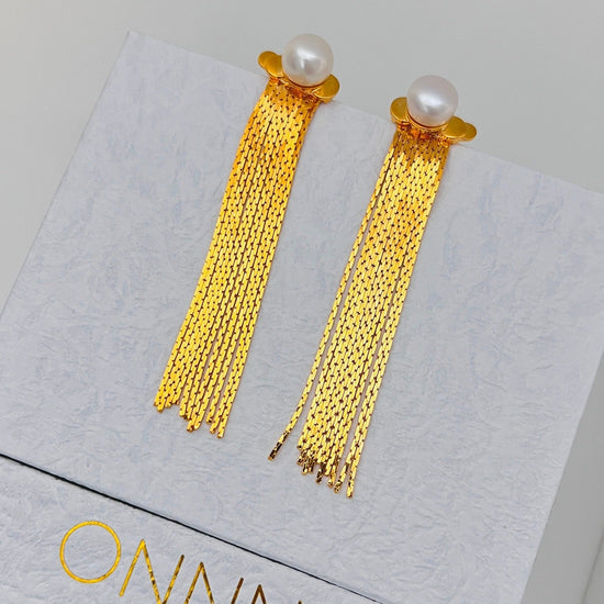 Tassel Drop Earrings with Pearl - 18K Gold Plated - Earrings - ONNNIII